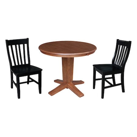 International Concepts 36 in. Solid Wood Round Extension Dining Table with 2 Chairs in Distressed Oak/Black K42-36RXT-23-C46-612